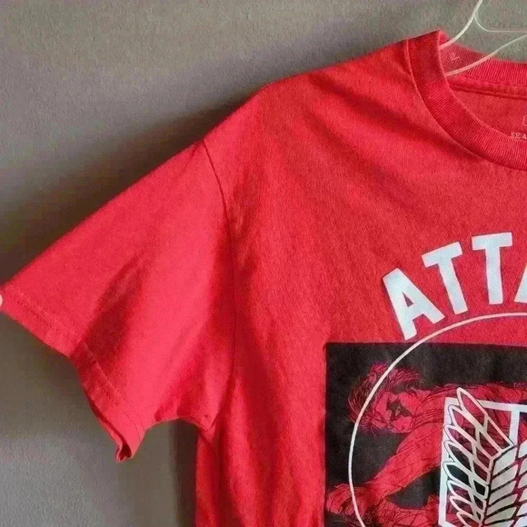 Sword Attack Titan Logo Men's T Shirt Atack on Titan Size M Red Short Sleeve - Picture 9 of 10